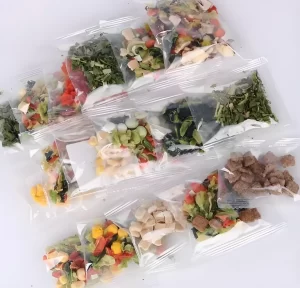 Textured soy protein chunks prepared for plant-based seafood and chicken applications