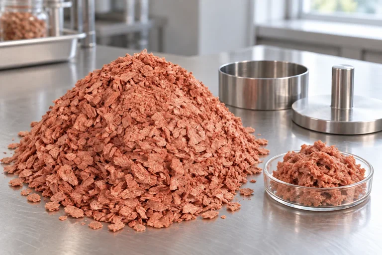 Fibrous soy protein pieces used to develop structured plant-based burger texture