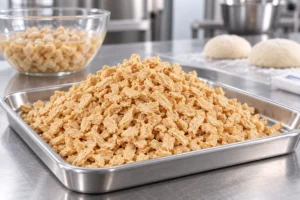Fibrous soy protein pieces selected for vegetarian dumpling and steamed bun filling development