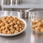 BCTVP soy fiber protein chunks shown dry and soaking during a controlled rehydration trial