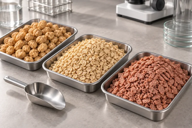 BCTVP soy protein chunks and flakes arranged for size, shape and texture selection