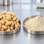 BCTVP textured soy protein chunks compared with a neutral pea protein sample for plant-based meat development