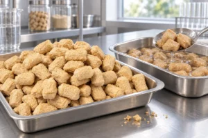 Textured soy protein pieces evaluated for cooking integrity and moisture retention