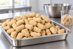 BCTVP textured soy protein chunks prepared as an ingredient sample for food manufacturing