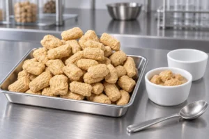 Textured soy protein chunks used for TVP flavor and marinade trials