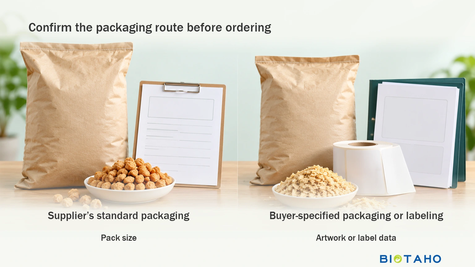 Compare the supplier’s standard packaging with buyer-specified packaging or labeling before approving the order.