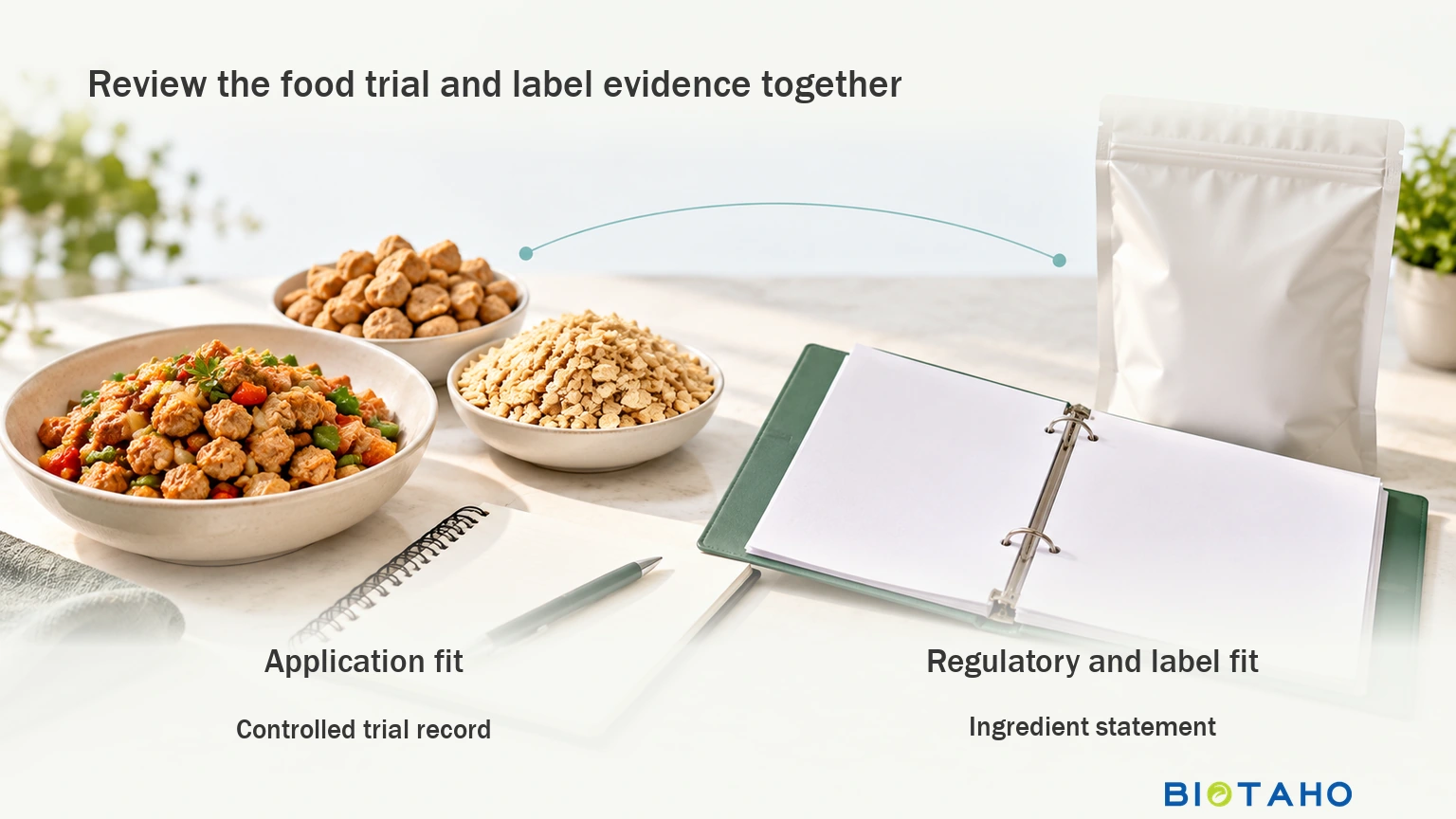 Review application evidence separately from regulatory and label evidence for the proposed ingredient grade.