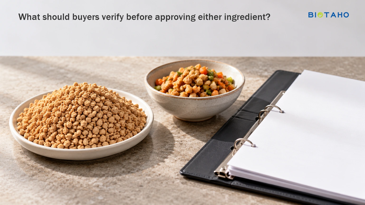 Check the proposed ingredient, the recipe trial and the supporting documents together. — illustrative food preparation scene