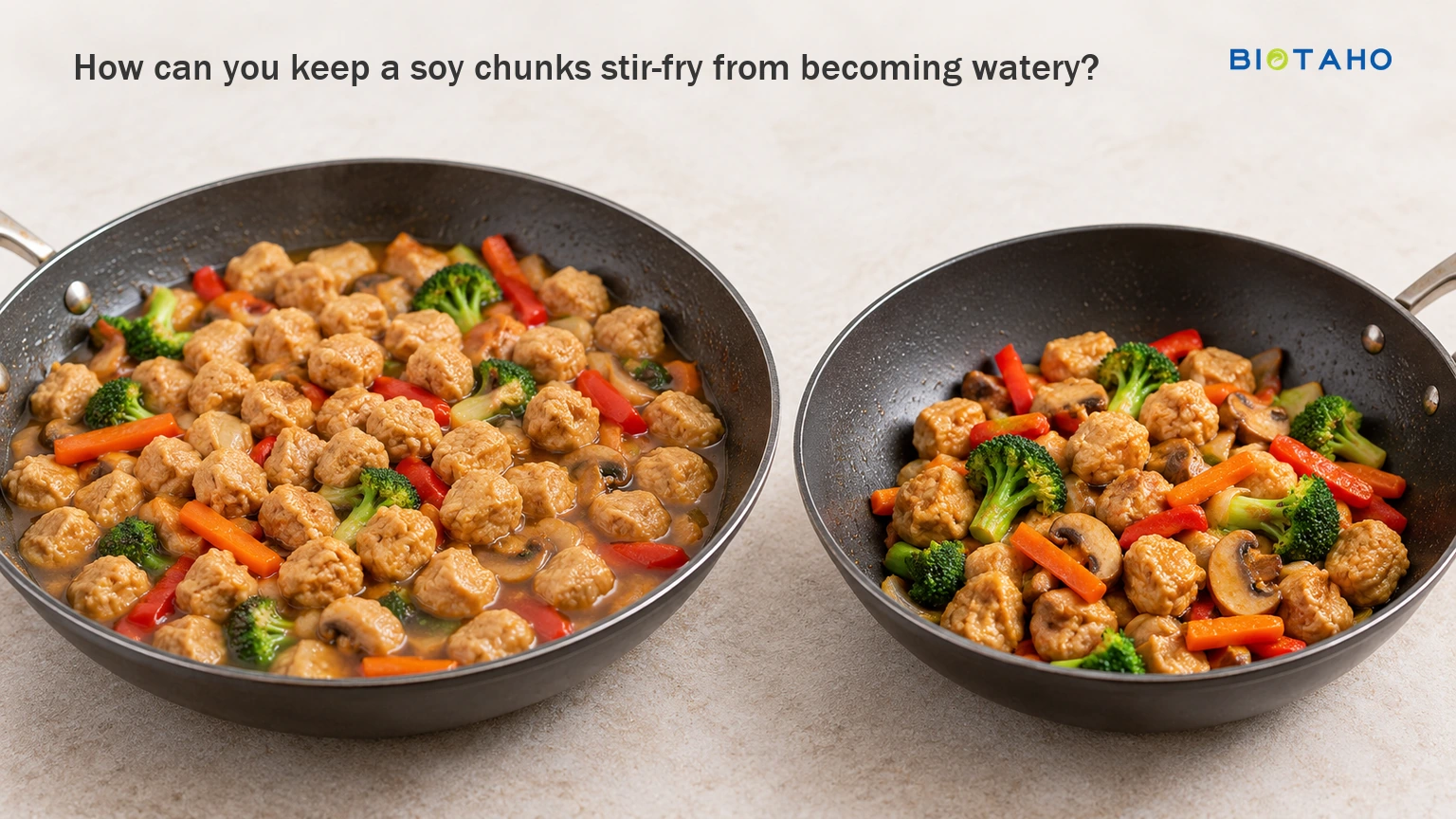 Small batches and reduced excess liquid help prevent a watery stir-fry. — illustrative food preparation scene
