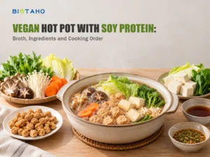Vegan Hot Pot with Soy Protein: Broth, Ingredients and Cooking Order — illustrative food preparation scene