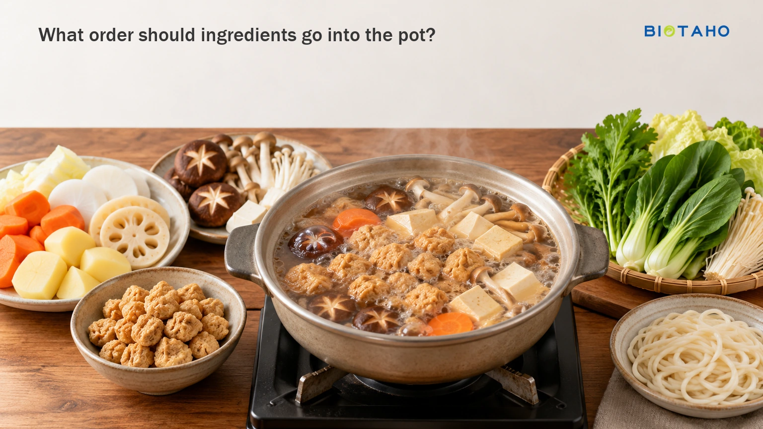 Begin with slower-cooking ingredients and add leafy greens in smaller portions later. — illustrative food preparation scene
