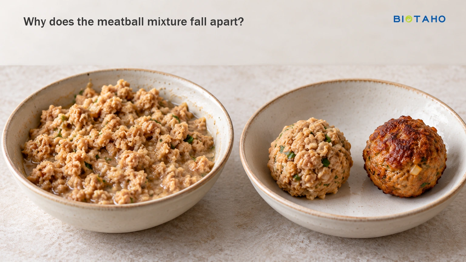 Check a small mixed portion and cook a sample before changing the binder. — illustrative food preparation scene