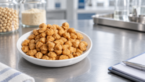 Textured soy protein chunks in a food ingredient procurement setting